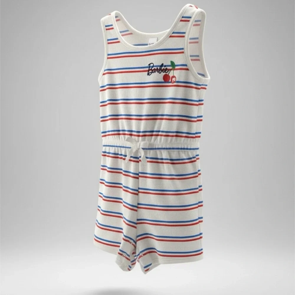 Barbie Red White Blue Striped Tank Short Romper with Cherry Patch NWT 4T